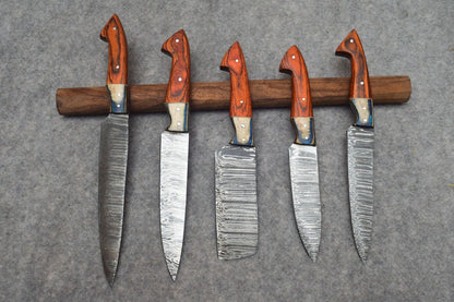 5 Pcs with Leather Roll, Handmade Professional Kitchen Knives