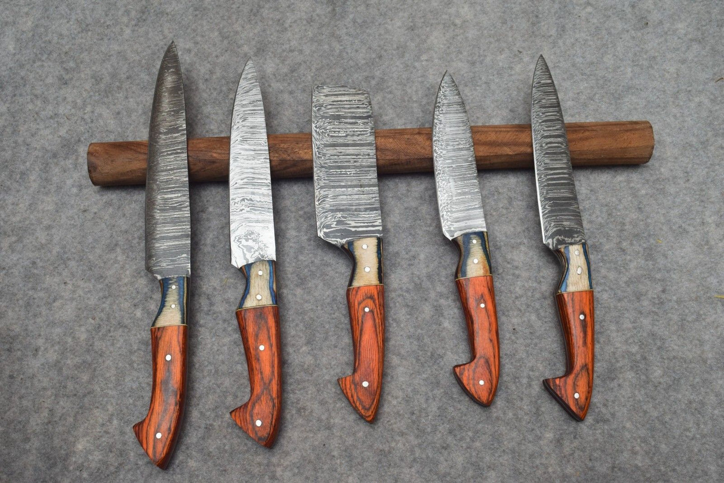 5 Pcs with Leather Roll, Handmade Professional Kitchen Knives