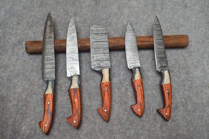 5 Pcs with Leather Roll, Handmade Professional Kitchen Knives