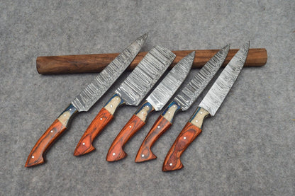 5 Pcs with Leather Roll, Handmade Professional Kitchen Knives