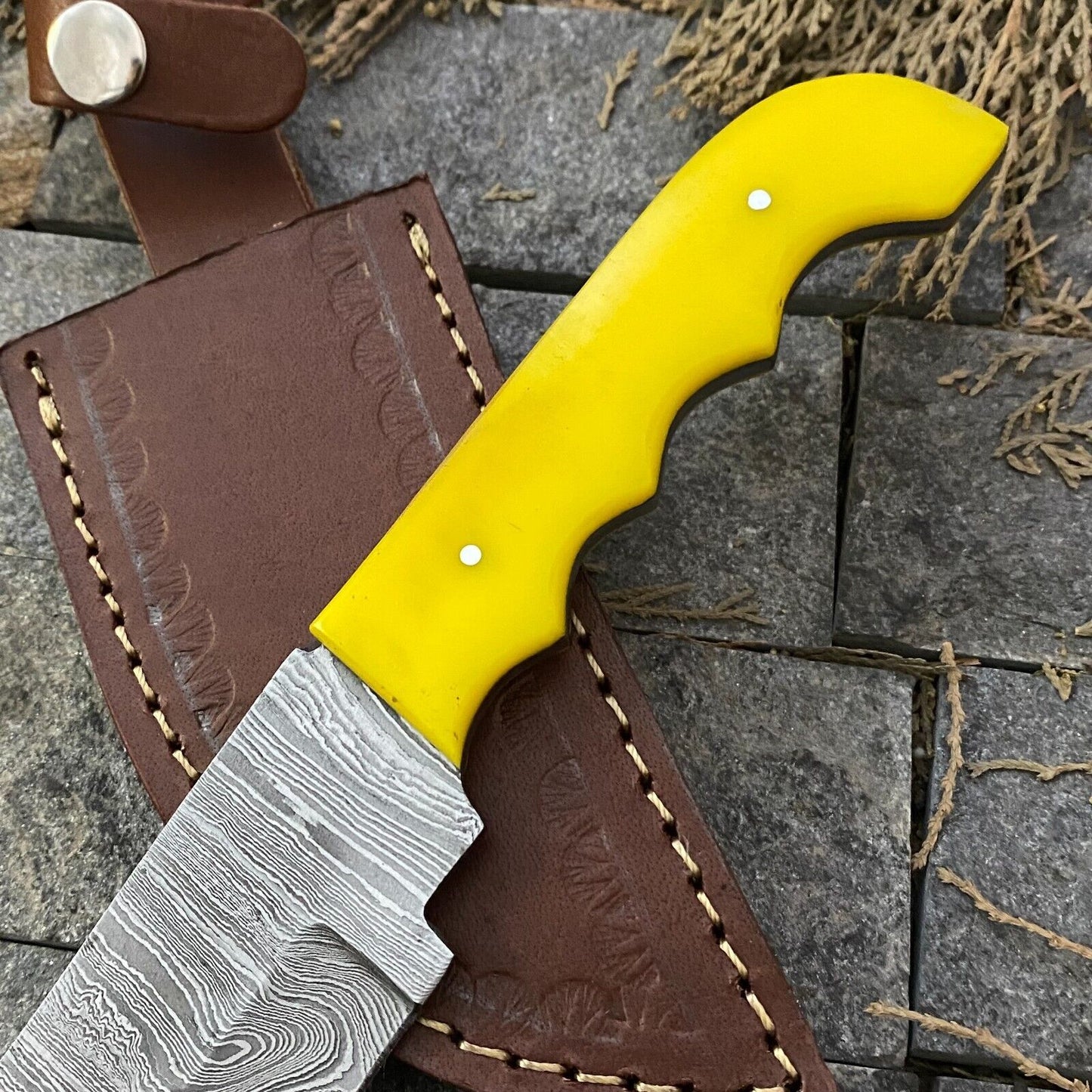 10" Twist Damascus Survival Skinner Knife Resin Handle Custom Handmade W/Sheath