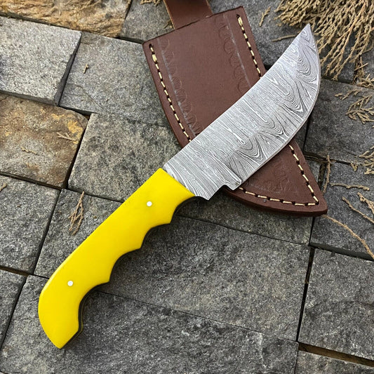 10" Twist Damascus Survival Skinner Knife Resin Handle Custom Handmade W/Sheath