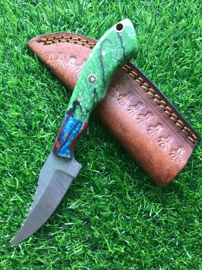 Handmade Damascus Steel Bowie Knife – Custom Fixed Blade Hunting & EDC with Leather Sheath
