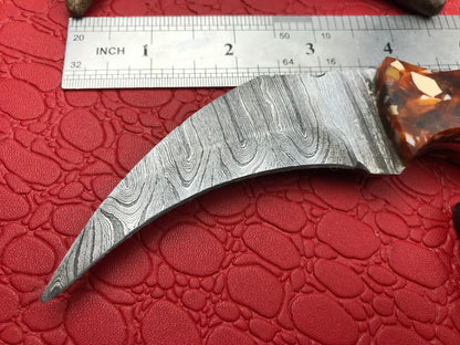8" Hand Forged Damascus Karambit Knife Best Karambit Damascus Steel With Resin Handle
