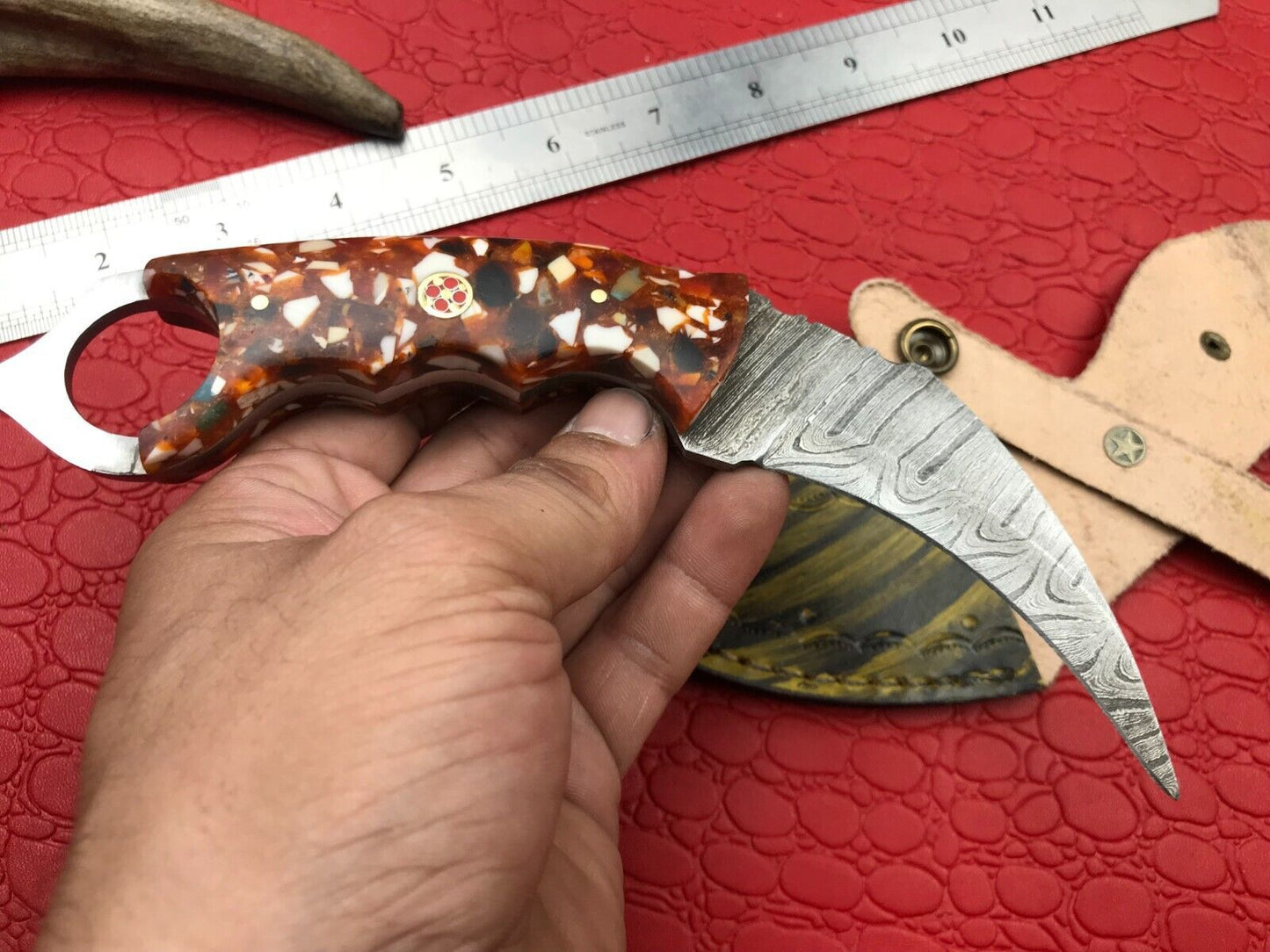 8" Hand Forged Damascus Karambit Knife Best Karambit Damascus Steel With Resin Handle