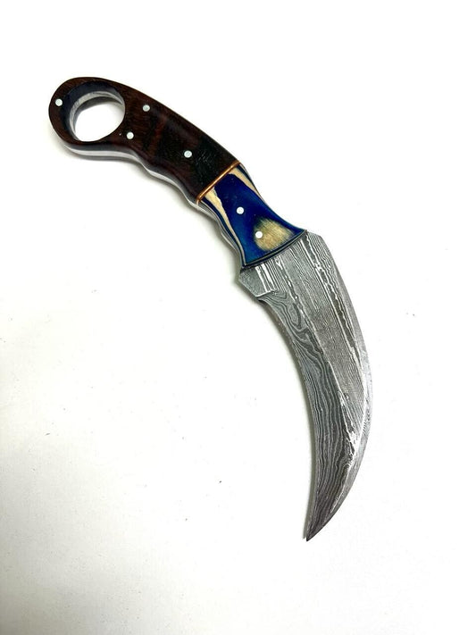 10"Hand Forged Damascus Karambit Knife Best Karambit Knife with Wood Handle