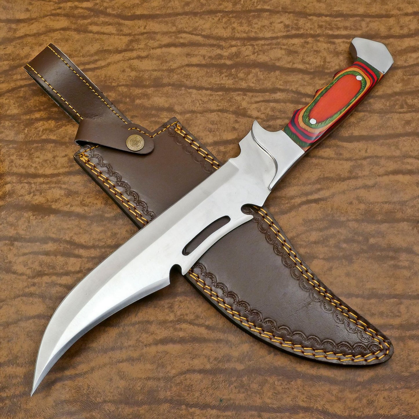 Frontier D2 Bowie Knife | 12-Inch Full Tang Blade with Pakka Wood Handle