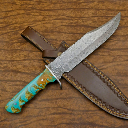 Heritage Forge Handmade Damascus Steel Full Tang Bowie Hunting Knife Resin Handle