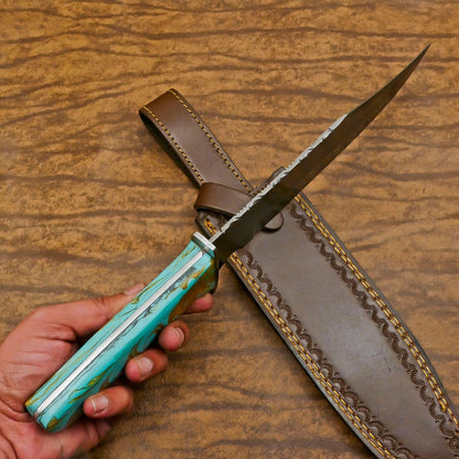 Heritage Forge Handmade Damascus Steel Full Tang Bowie Hunting Knife Resin Handle
