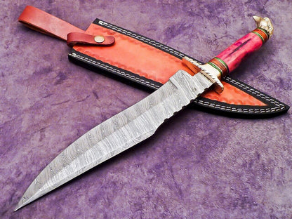 Heritage Forge 16 Inch Handmade Damascus Bowie Knife with Camel Bone and Hardwood Handle