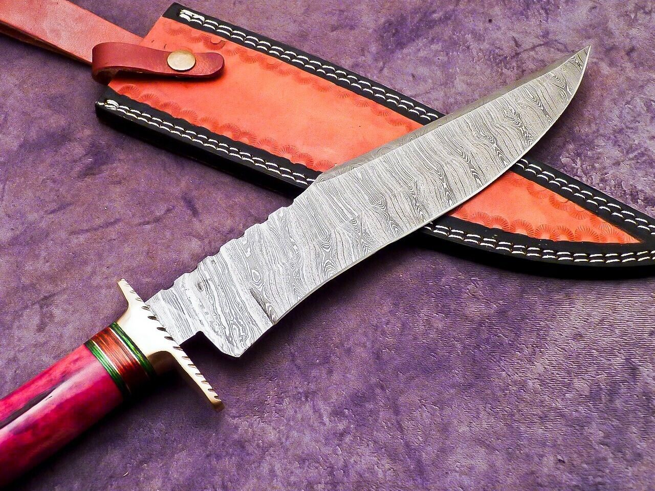 Heritage Forge 16 Inch Handmade Damascus Bowie Knife with Camel Bone and Hardwood Handle