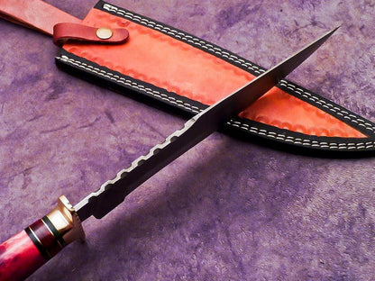 Heritage Forge 16 Inch Handmade Damascus Bowie Knife with Camel Bone and Hardwood Handle