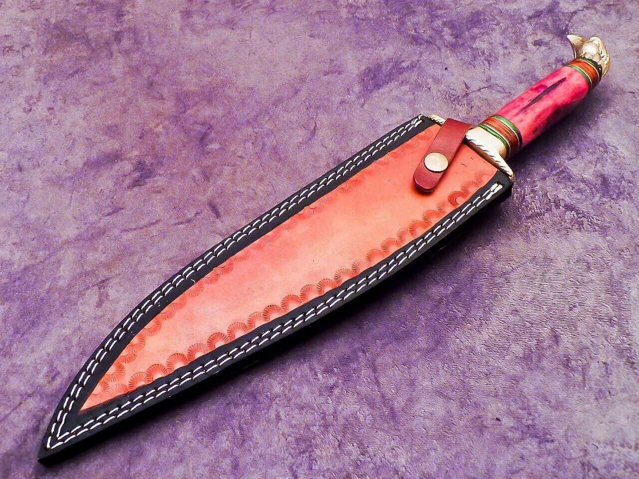 Heritage Forge 16 Inch Handmade Damascus Bowie Knife with Camel Bone and Hardwood Handle