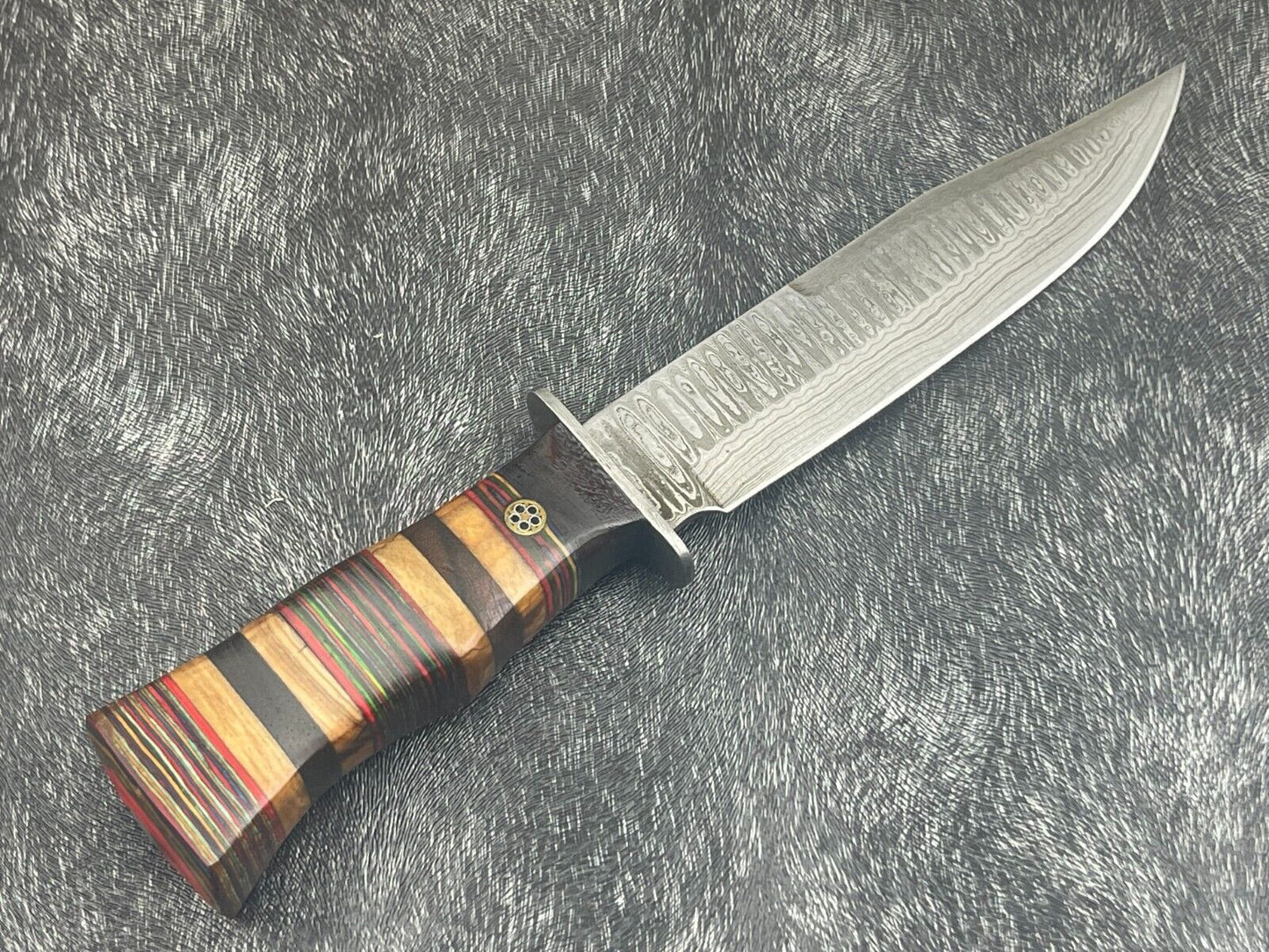 12" Damascus Steel Bowie Knife – Hardwood Handle with Leather Sheath