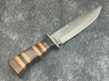 12" Damascus Steel Bowie Knife – Hardwood Handle with Leather Sheath