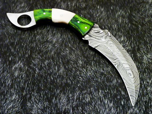 Hand Forged Damascus Karambit Knife Damascus Steel Karambit with wood & Bone Handle