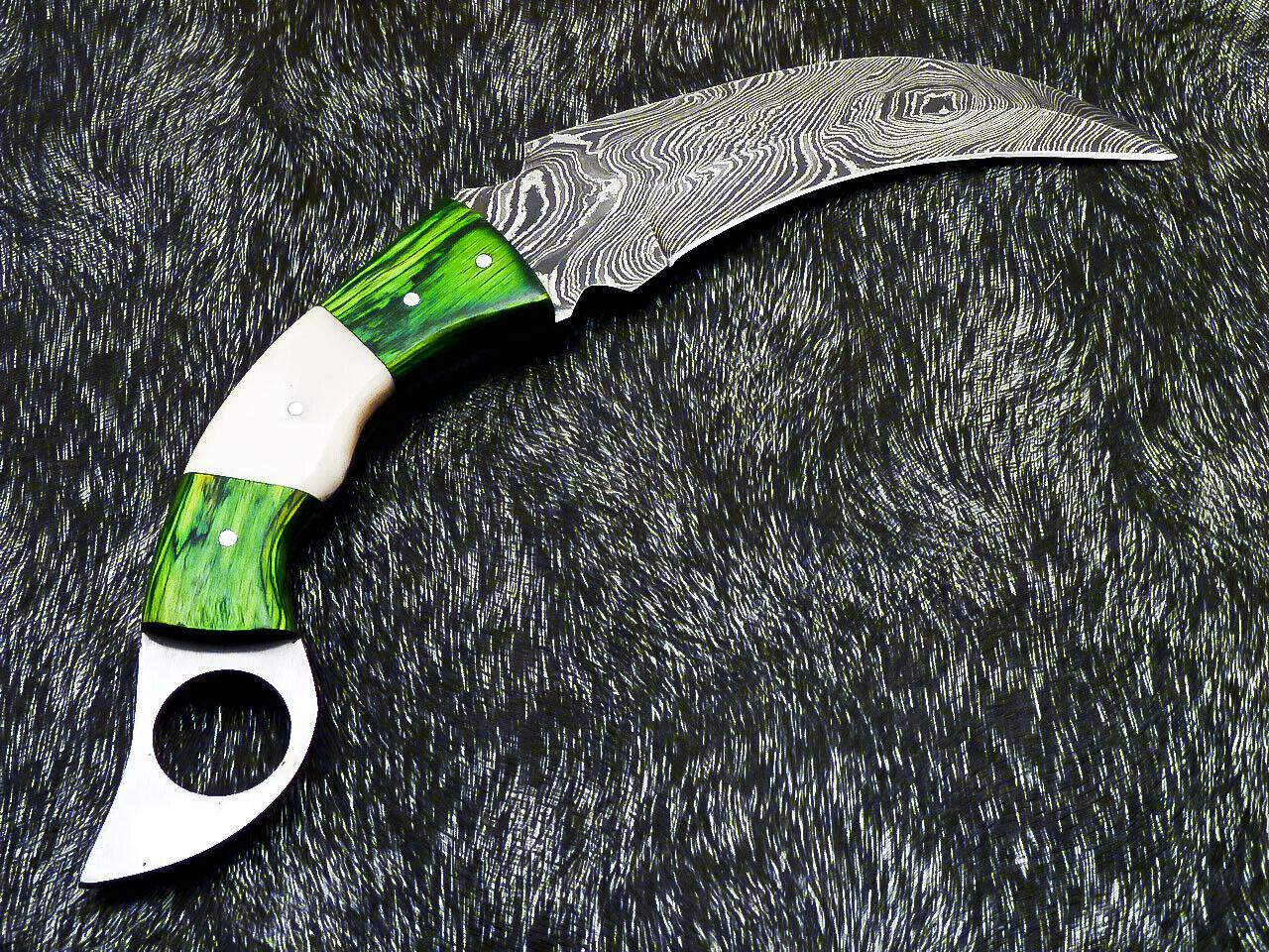 Hand Forged Damascus Karambit Knife Damascus Steel Karambit with wood & Bone Handle