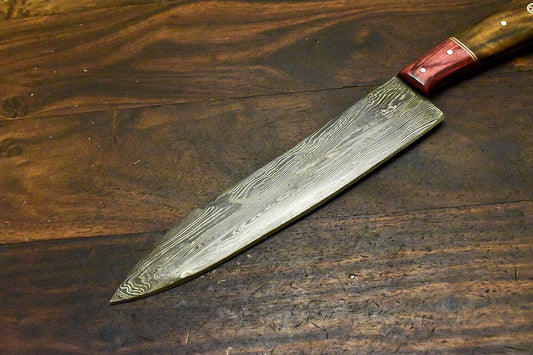 Handmade Damascus Steel Walnut Wood Hunting Chef Knife – 12.9" Full Tang Custom Forged