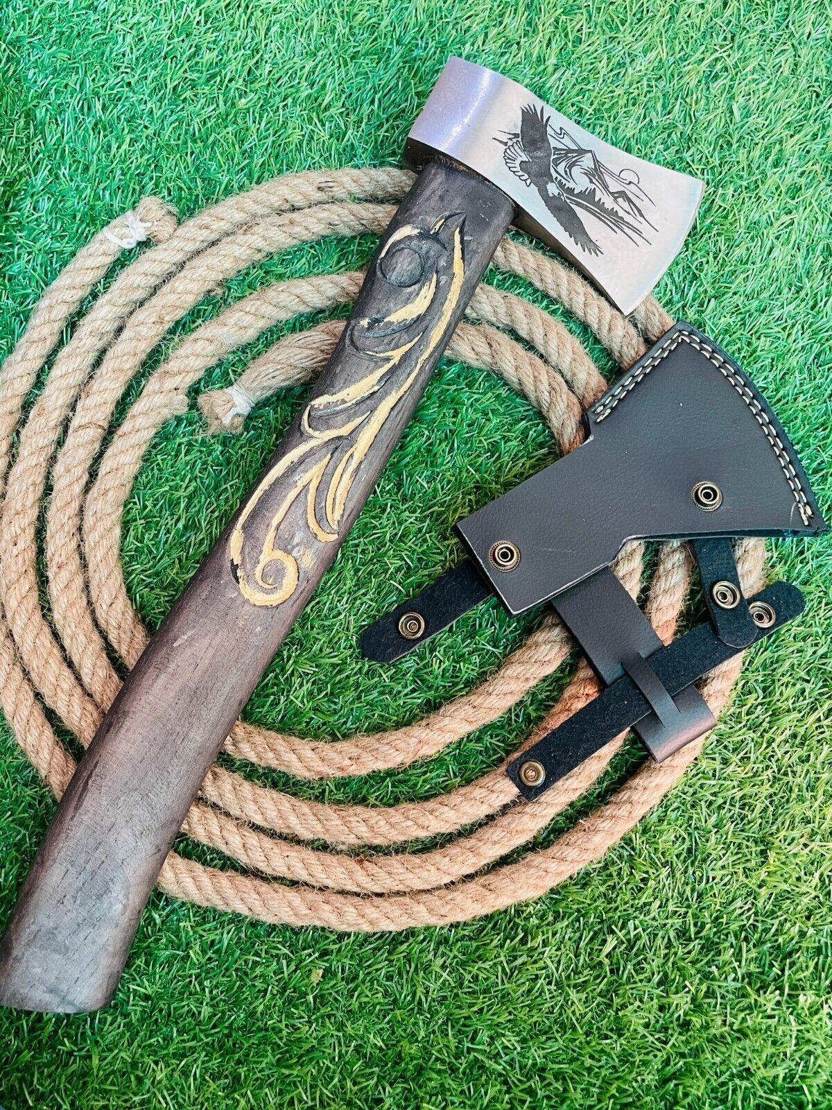 Handmade Forged Carbon Steel Viking Bearded Camping Hatchet Tomahawk Axe