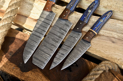 Hot Item Chef Knife B-Ring Damascus Ash Wood Bolster – Lot of 4 for Fishing & Kitchen