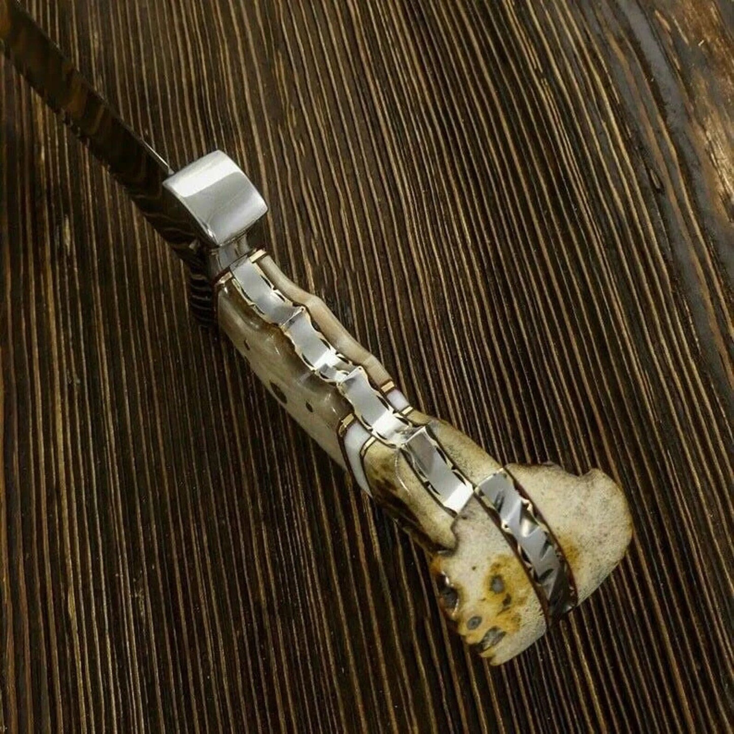 Heritage Forge D2 Steel Bowie Knife with Stag Antler Handle and Leather Sheath