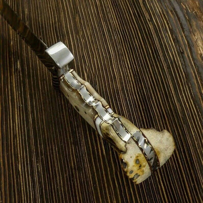 Heritage Forge D2 Steel Bowie Knife with Stag Antler Handle and Leather Sheath