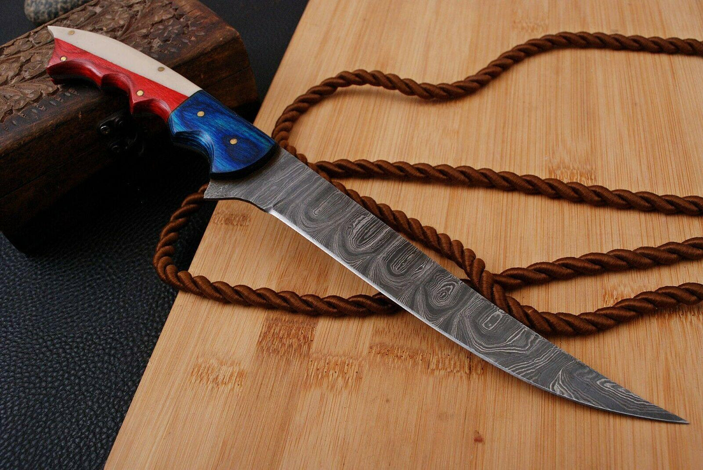 Premium 12.5" Damascus Fillet Knife Handmade Twist Damascus Steel Fillet Knife for Kitchen Use