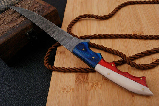 Premium 12.5" Damascus Fillet Knife Handmade Twist Damascus Steel Fillet Knife for Kitchen Use