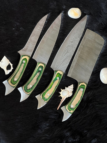 Custom Handmade Damascus Steel Professional Chef Knife Set | Camel Bone & Wood Handle