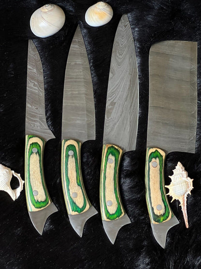 Custom Handmade Damascus Steel Professional Chef Knife Set | Camel Bone & Wood Handle