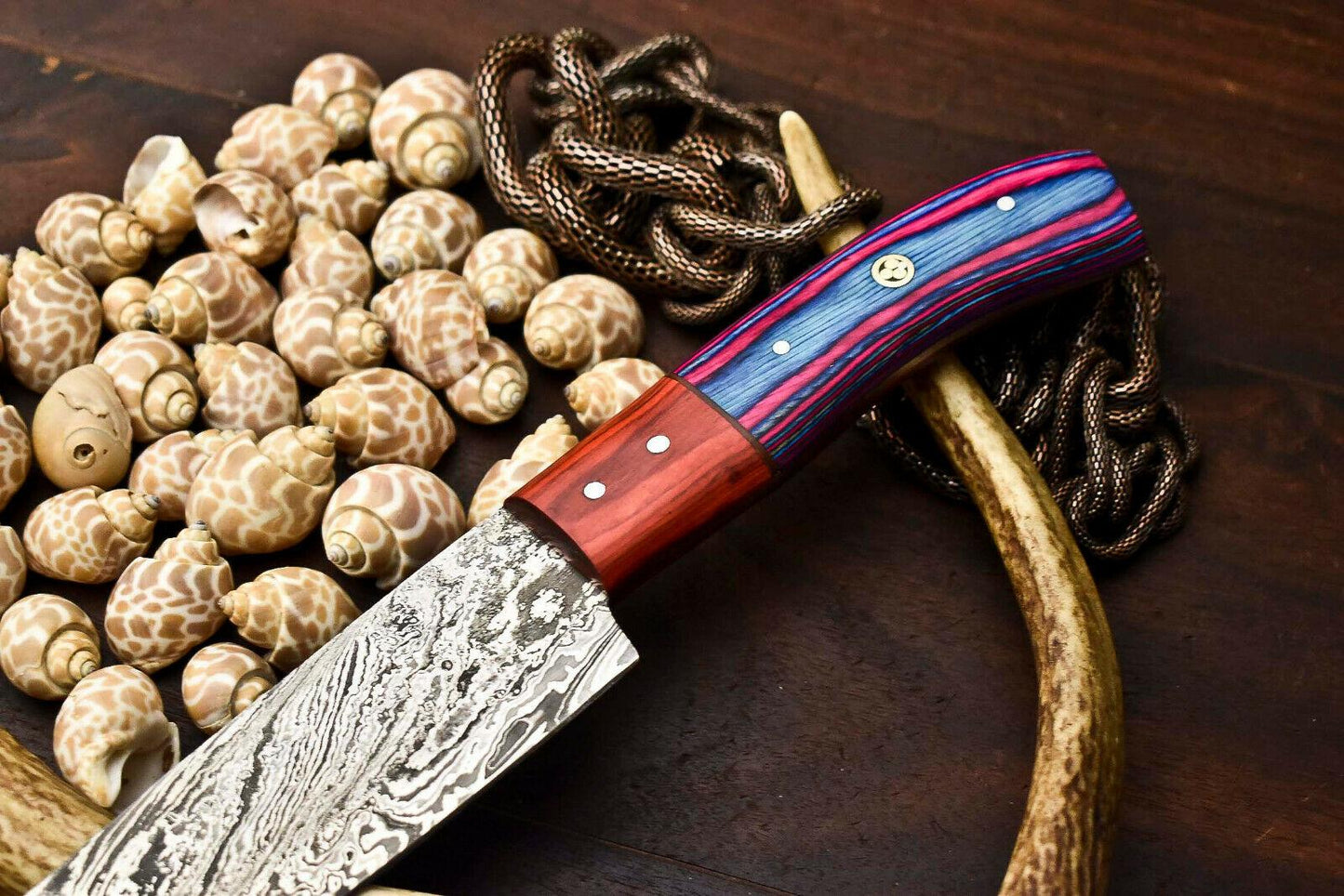 12" Hand Made Damascus Steel Chef Knife | Full Tang Hard Wood Handle