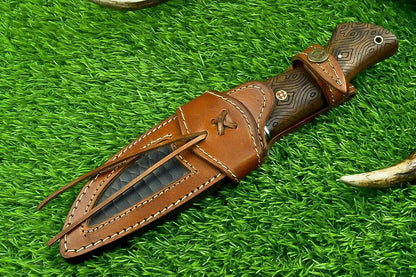 10 Inch Custom Forged Damascus Steel Bowie Hunting Knife with Natural Wood Handle
