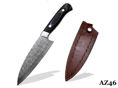 Custom 12.8" Handmade Damascus Steel Chef Knife – G-10 Micarta Handle