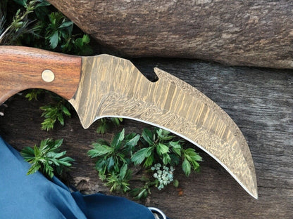 9.5” Handmade Damascus Karambit Knife Pakka Wood Handle Hunting Knife