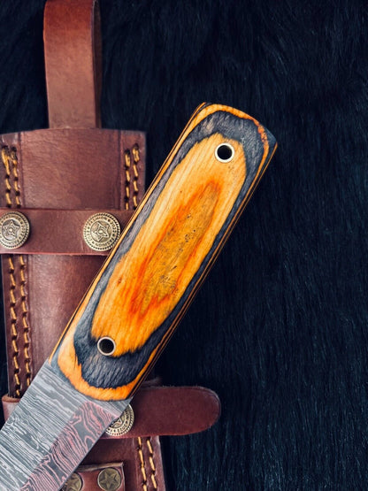 Heritage Forge 10 Inch Twist Damascus Tanto Hunting Knife Wood Handle