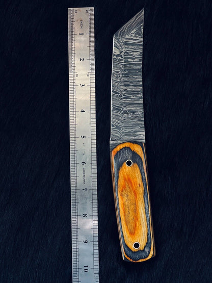 Heritage Forge 10 Inch Twist Damascus Tanto Hunting Knife Wood Handle