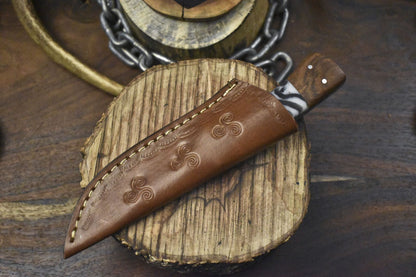 Custom Hand Forged Twist Damascus Skinner Knife with Corain Handle and Wooden Bolster