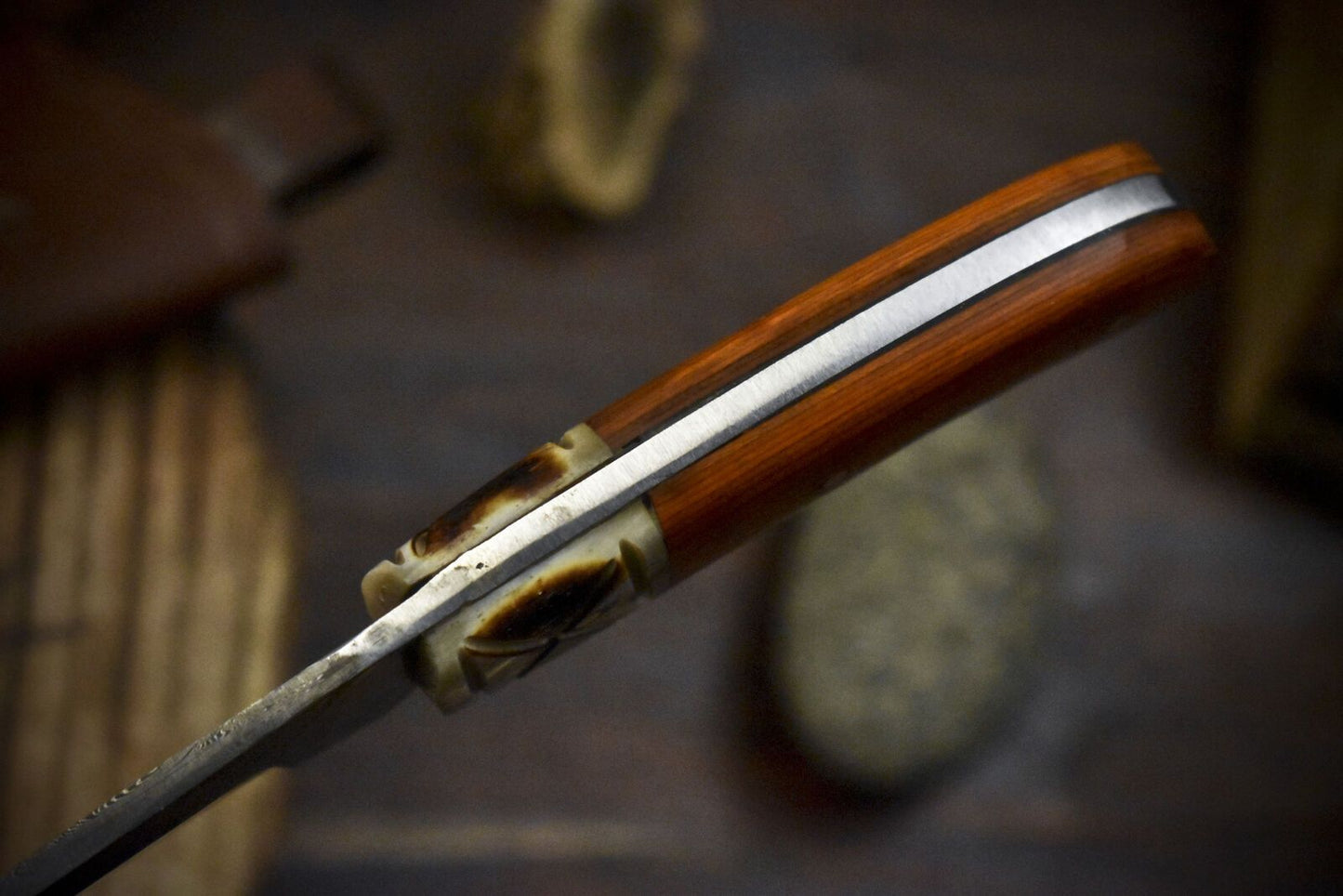 Custom Handmade Damascus Skinner Knife with Gut Hook Twist Blade and Hardwood Handle