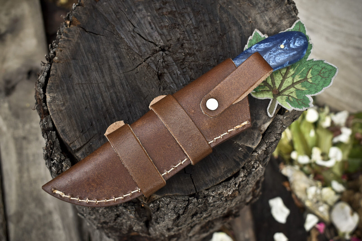 Hand Forged Twist Damascus Skinner Knife with Corian Handle EDC Veterans Gift