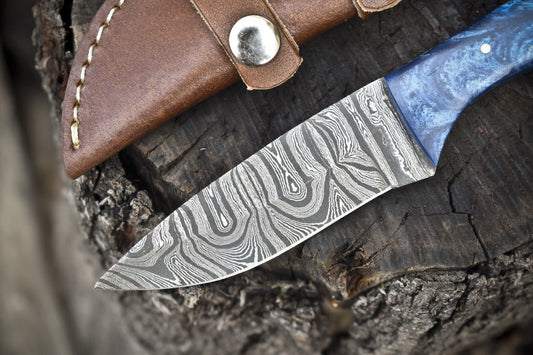 Hand Forged Twist Damascus Skinner Knife with Corian Handle EDC Veterans Gift