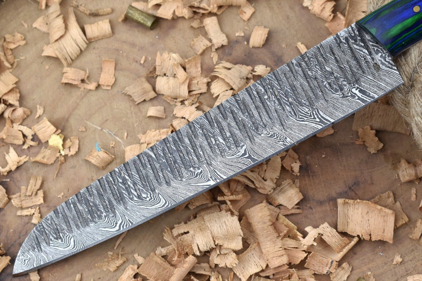 Custom Handmade Forged Damascus Steel Kitchen Chef Knife – Blue & Green Dollar Thappa Handle