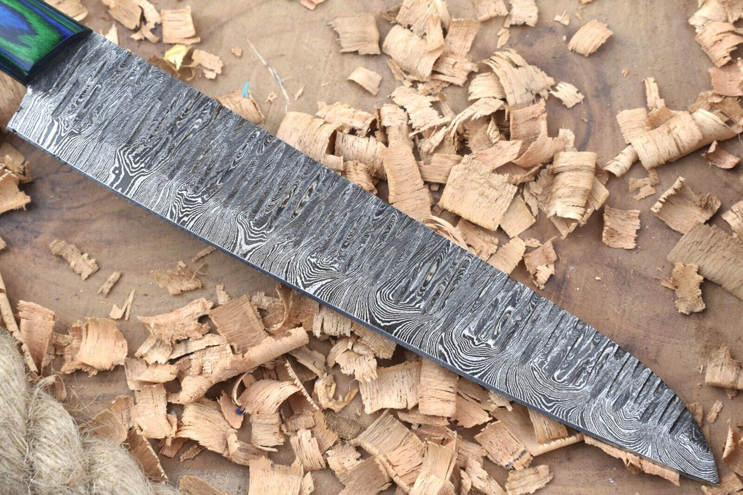 Custom Handmade Forged Damascus Steel Kitchen Chef Knife – Blue & Green Dollar Thappa Handle