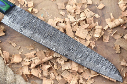 Custom Handmade Forged Damascus Steel Kitchen Chef Knife – Blue & Green Dollar Thappa Handle