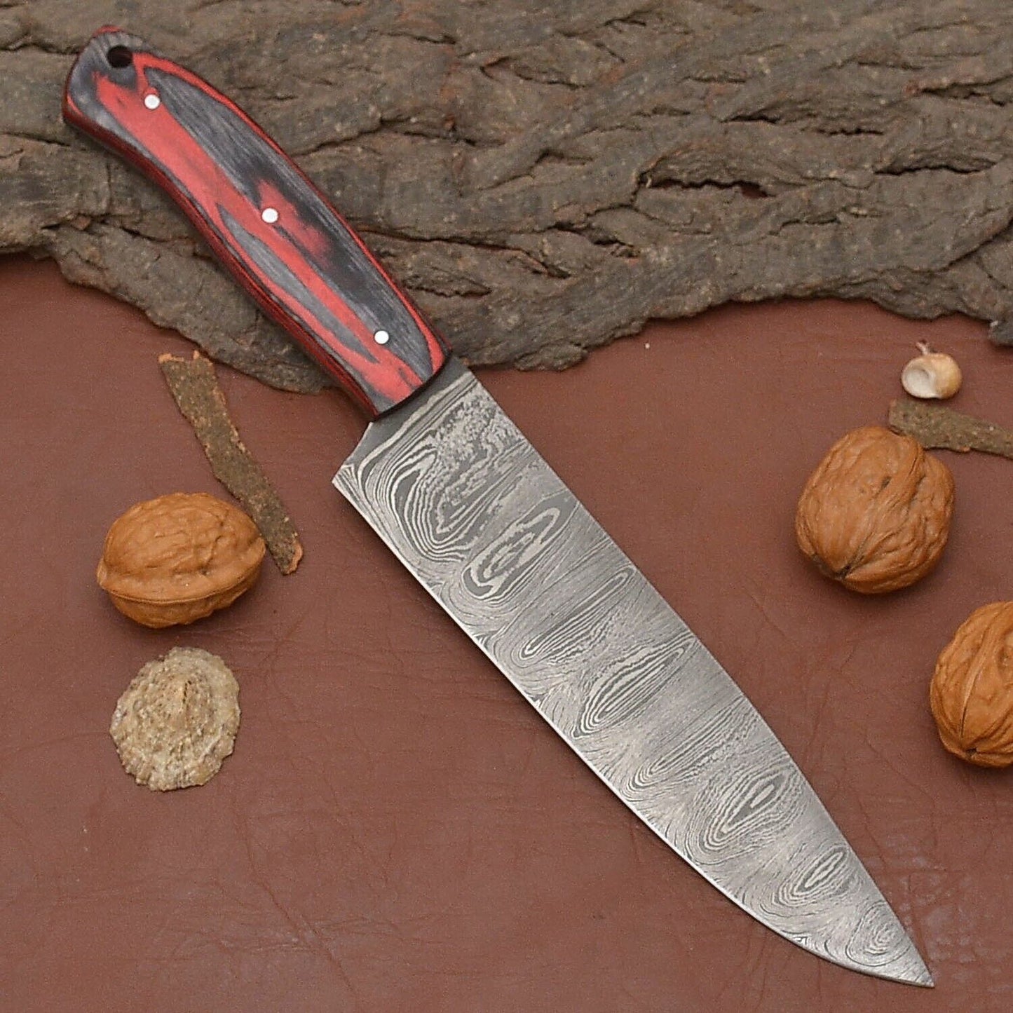 Custom Handmade Damascus Steel Chef Fillet Knife With Pakka Wood Handle