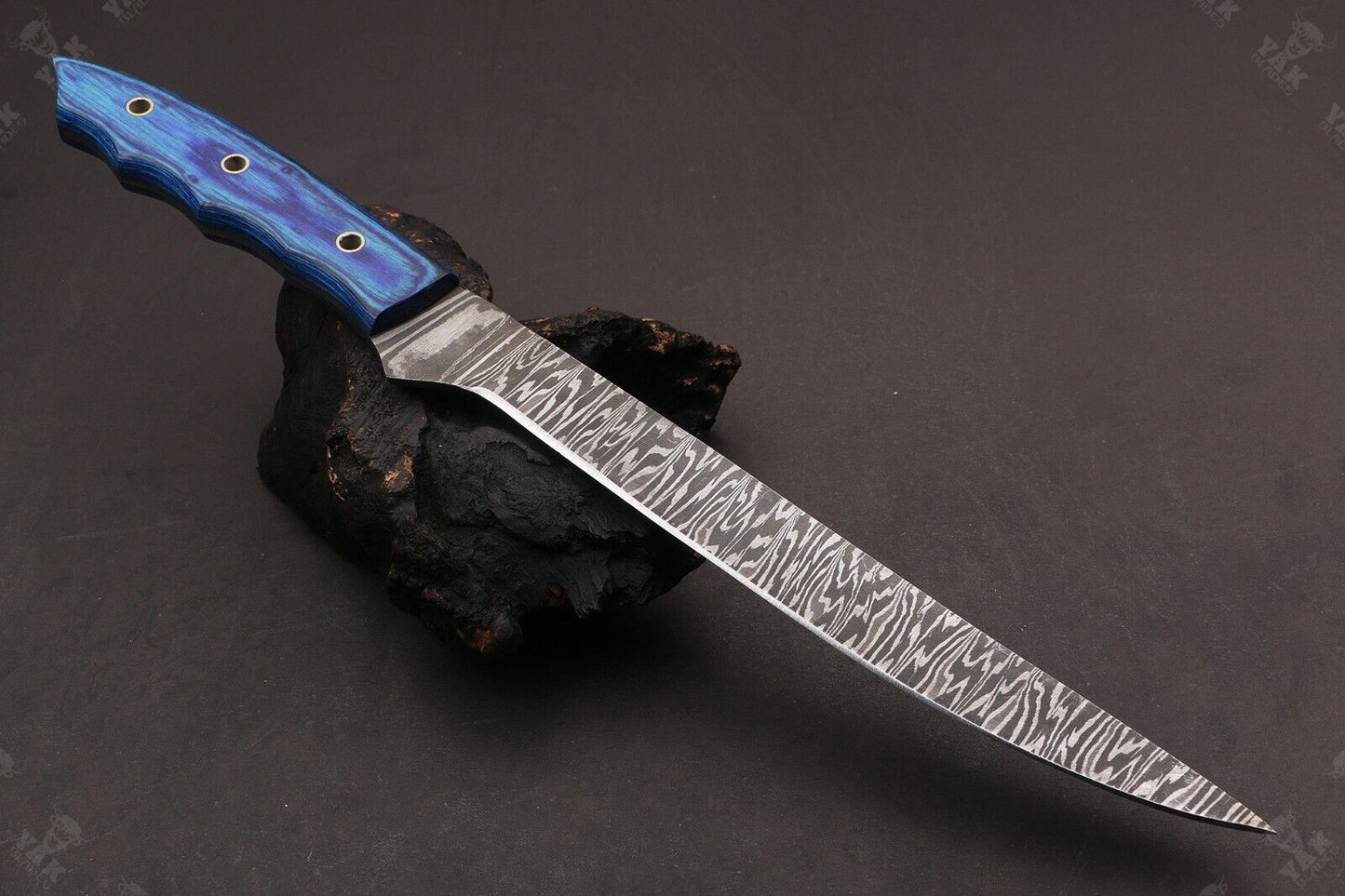 13.5" Hand Forged Fire Damascus Steel Fillet Knife  Damascus Fillet Knife For Kitchen Use