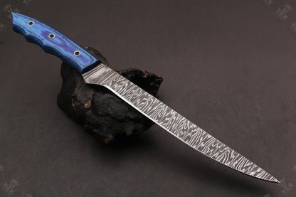 13.5" Hand Forged Fire Damascus Steel Fillet Knife  Damascus Fillet Knife For Kitchen Use