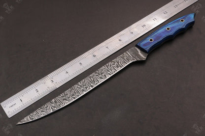 13.5" Hand Forged Fire Damascus Steel Fillet Knife  Damascus Fillet Knife For Kitchen Use
