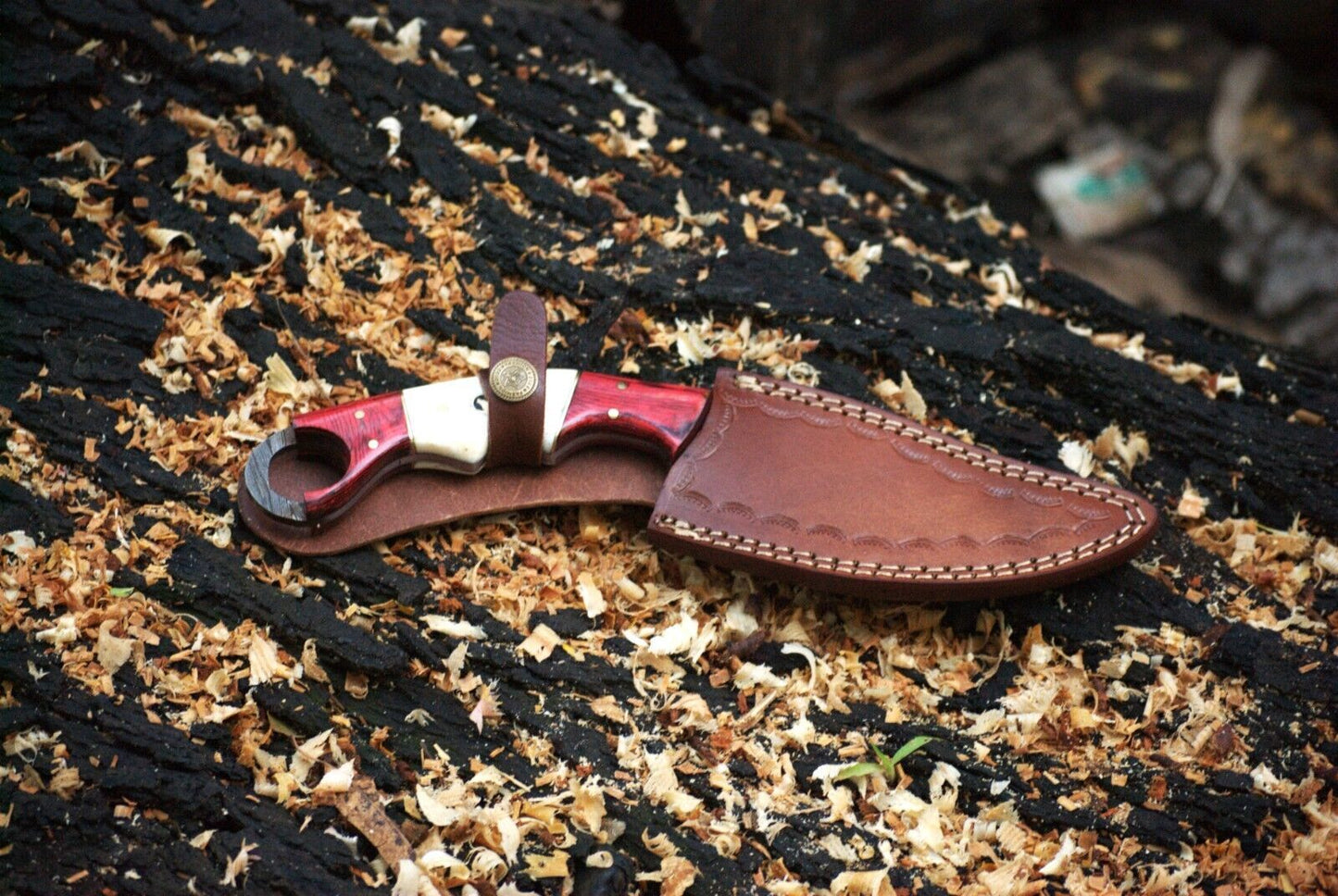 Handmade 9" Damascus Karambit Knife Best Karambit Knife With Camel Bone and Wood Handle