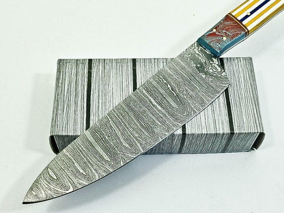 12" Handmade Fixed Damascus Blade Chef Knife – Full Tang Kitchen Knife with Resin Handle & Sheath