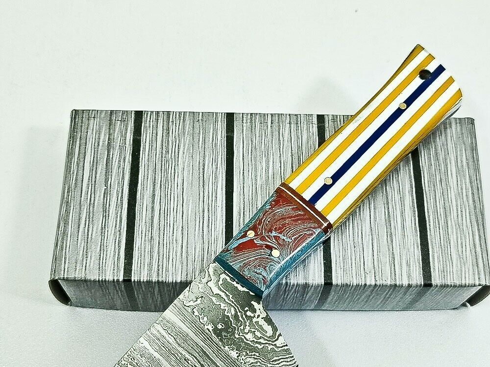 12" Handmade Fixed Damascus Blade Chef Knife – Full Tang Kitchen Knife with Resin Handle & Sheath